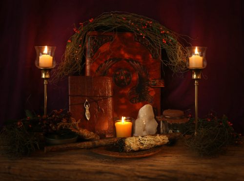Canva - Candle Lit Wiccan Altar